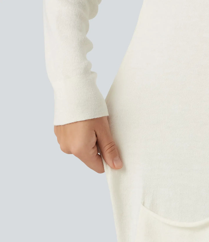 Round Neck Long Sleeve Casual Jumper with Pockets