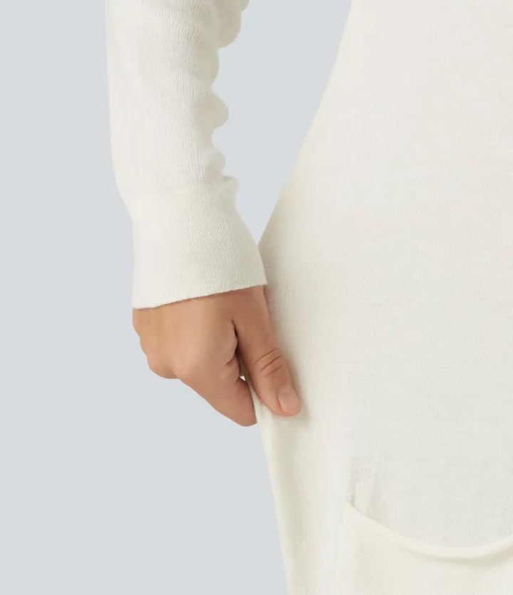 Round Neck Long Sleeve Casual Jumper with Pockets