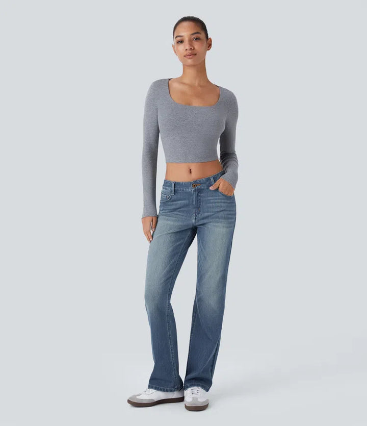 Halara Flex Low Rise Zipper Pockets Washed Casual Bootcut Jeans