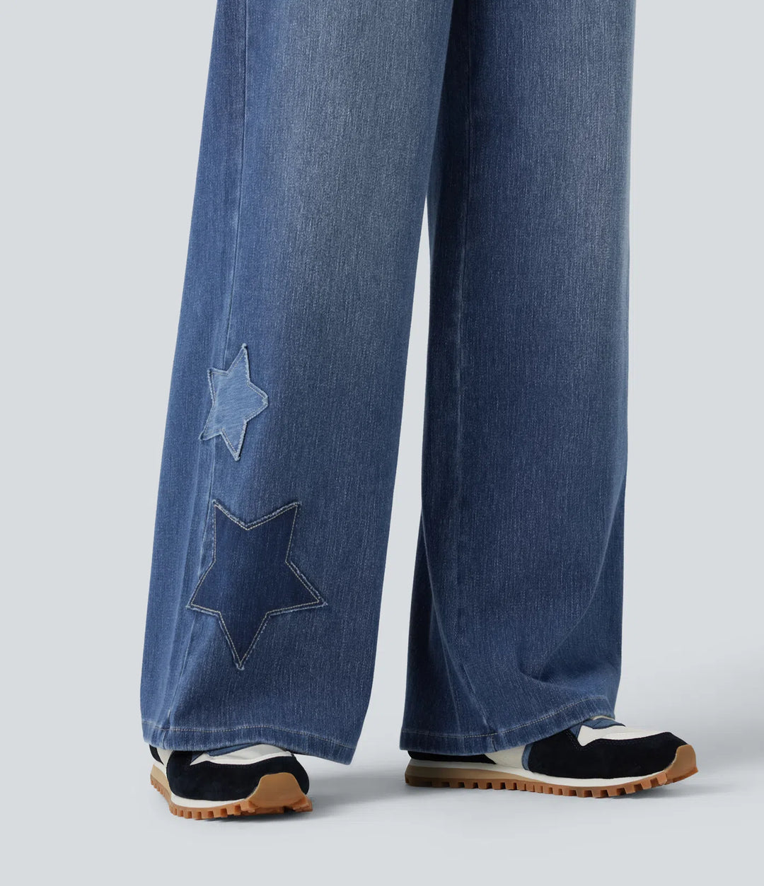 Halara Flex High Waisted Baggy Embroidery Casual Jeans with Pockets