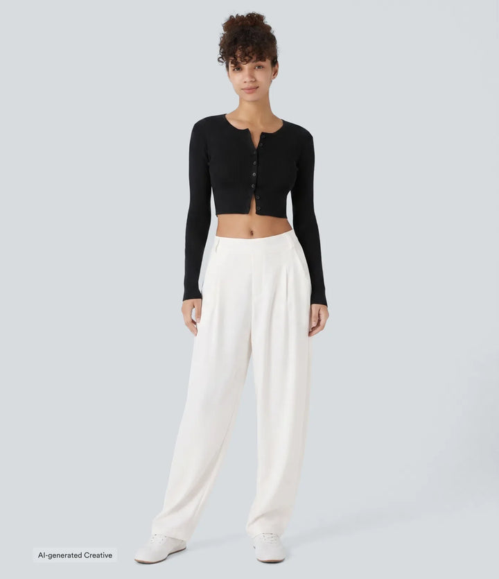 Mid Rise Pocket Barrel Leg Baggy Work Trousers