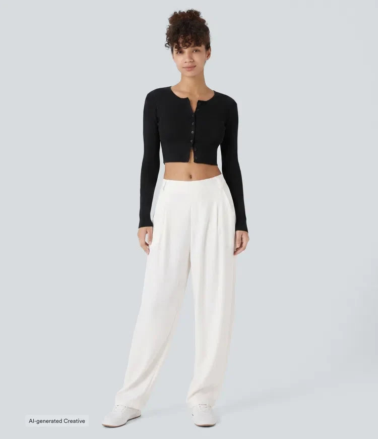 Mid Rise Pocket Barrel Leg Baggy Work Trousers