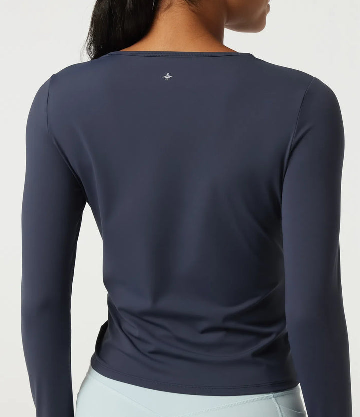 SoftlyZero Airy Round Neck Long Sleeve Ruched InstantCool Yoga Sports Top