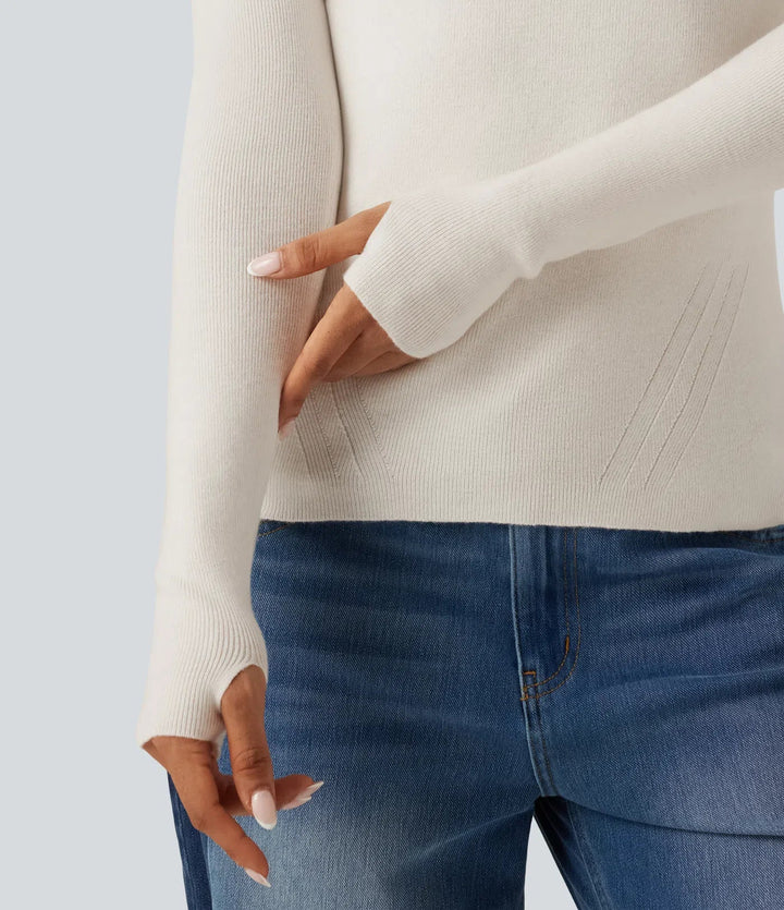 Round Neck Long Sleeve Thumb Hole Slim Work Jumper