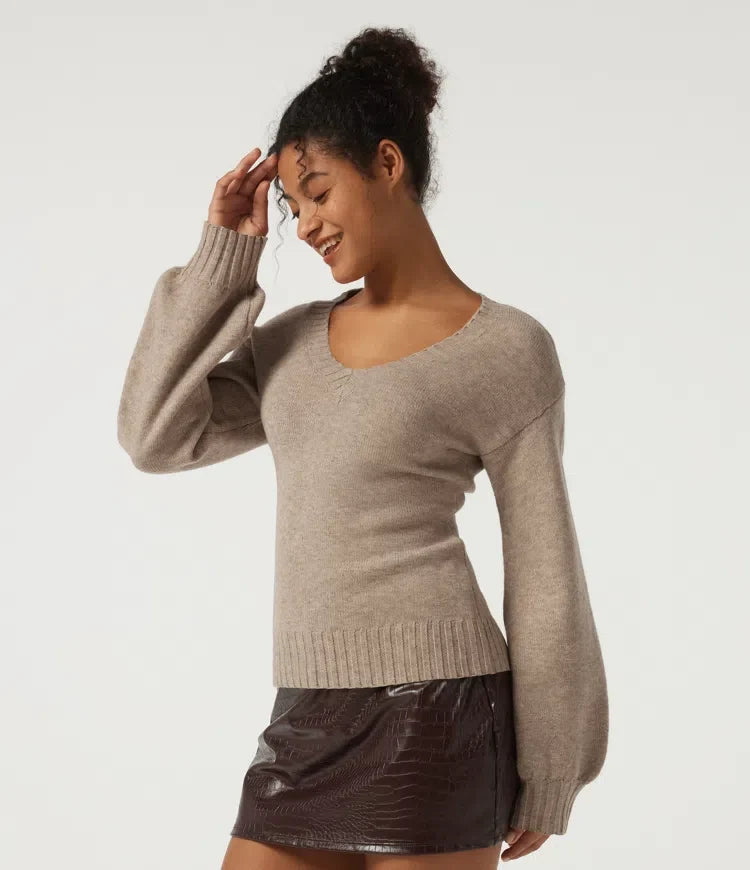 V Neck Long Sleeve Casual Jumper