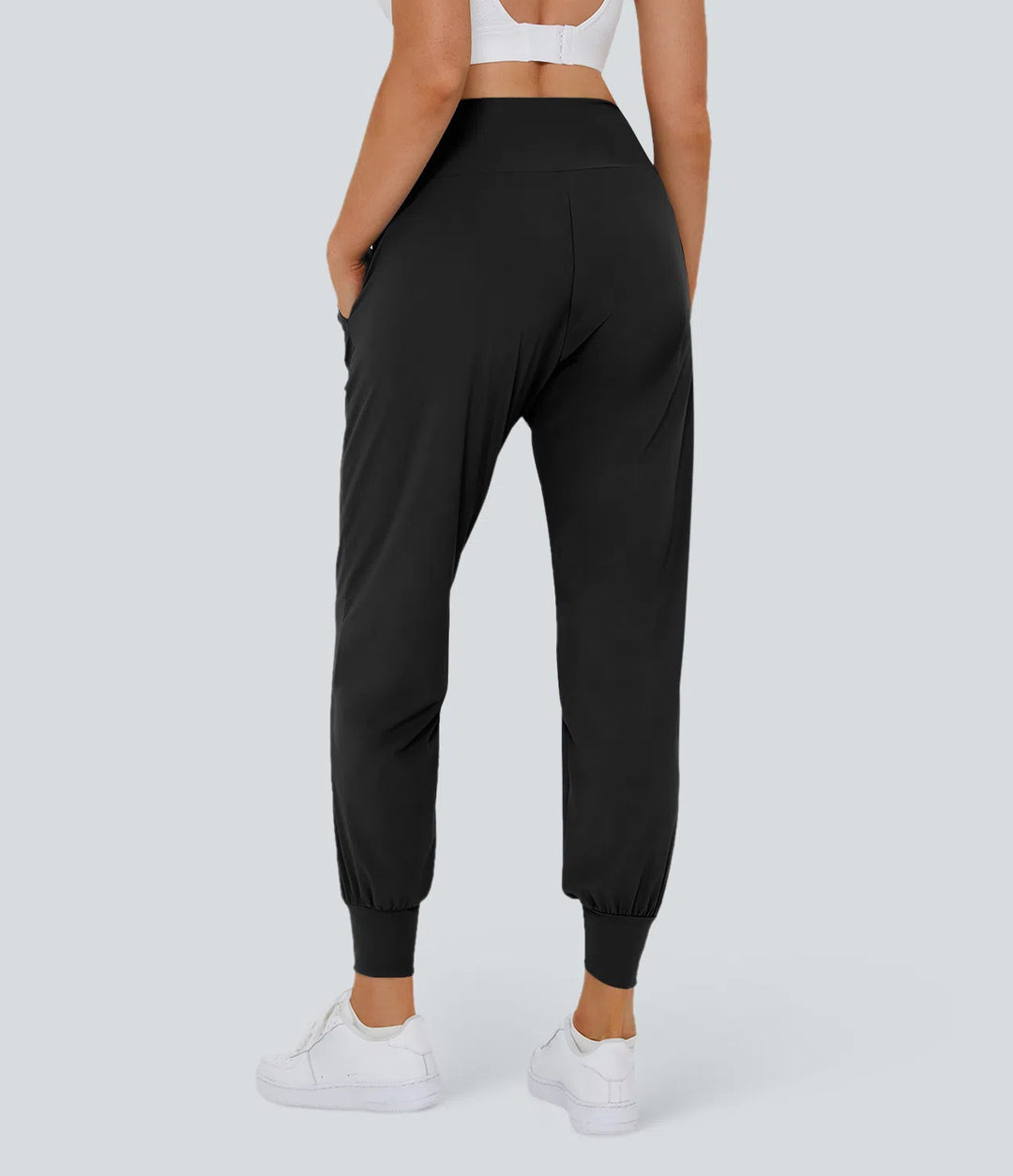 High Waisted Plain Side Pocket Casual Joggers