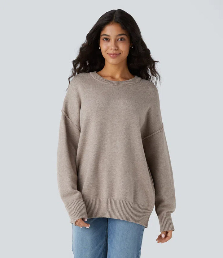 Round Neck Dropped Shoulder Long Sleeve Casual Jumper