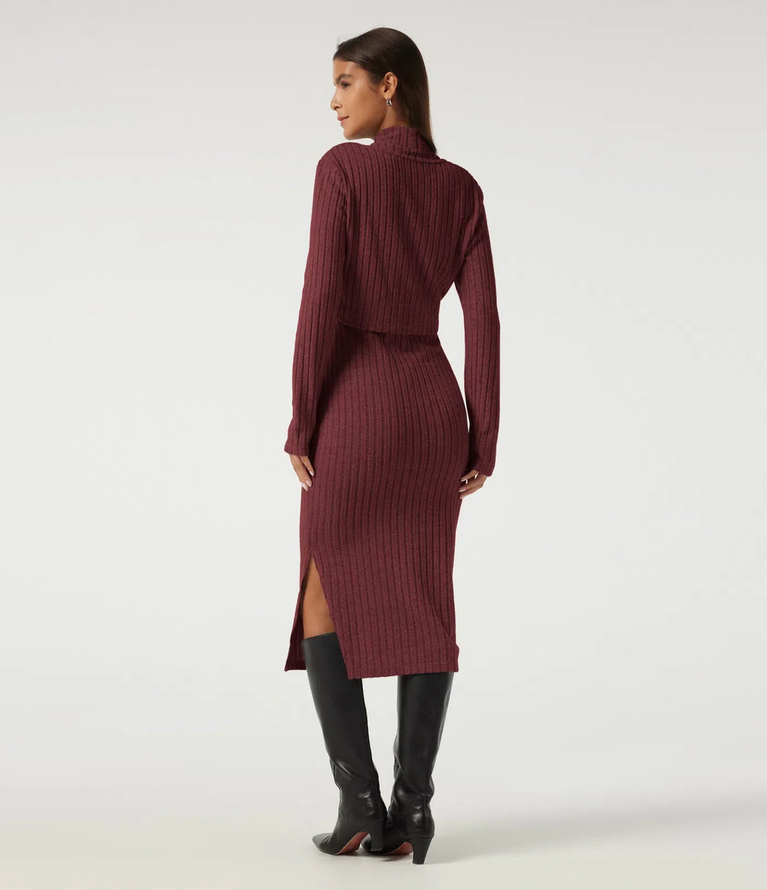 Mock Neck Long Sleeve 2 Piece Bodycon Work Midi Dress