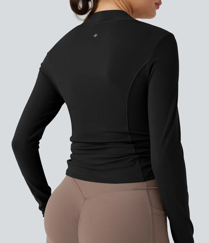 SoftlyZero Plush Long Sleeve Thumb Hole Drawstring Yoga Jacket