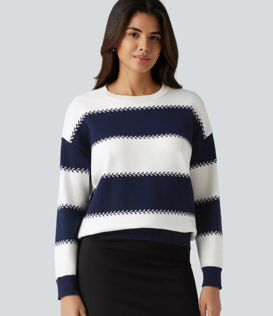 Round Neck Long Sleeve Stripe Casual Jumper