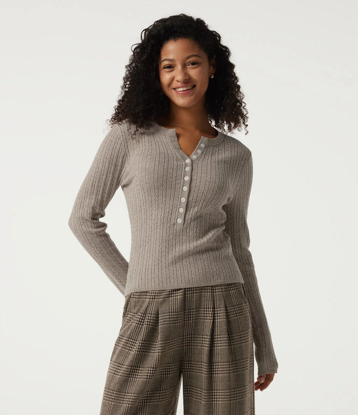 Henley Neck Cable Stitch Long Sleeve Work Jumper