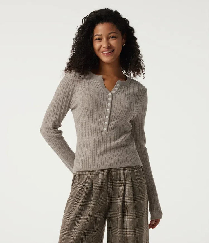 Henley Neck Cable Stitch Long Sleeve Work Jumper