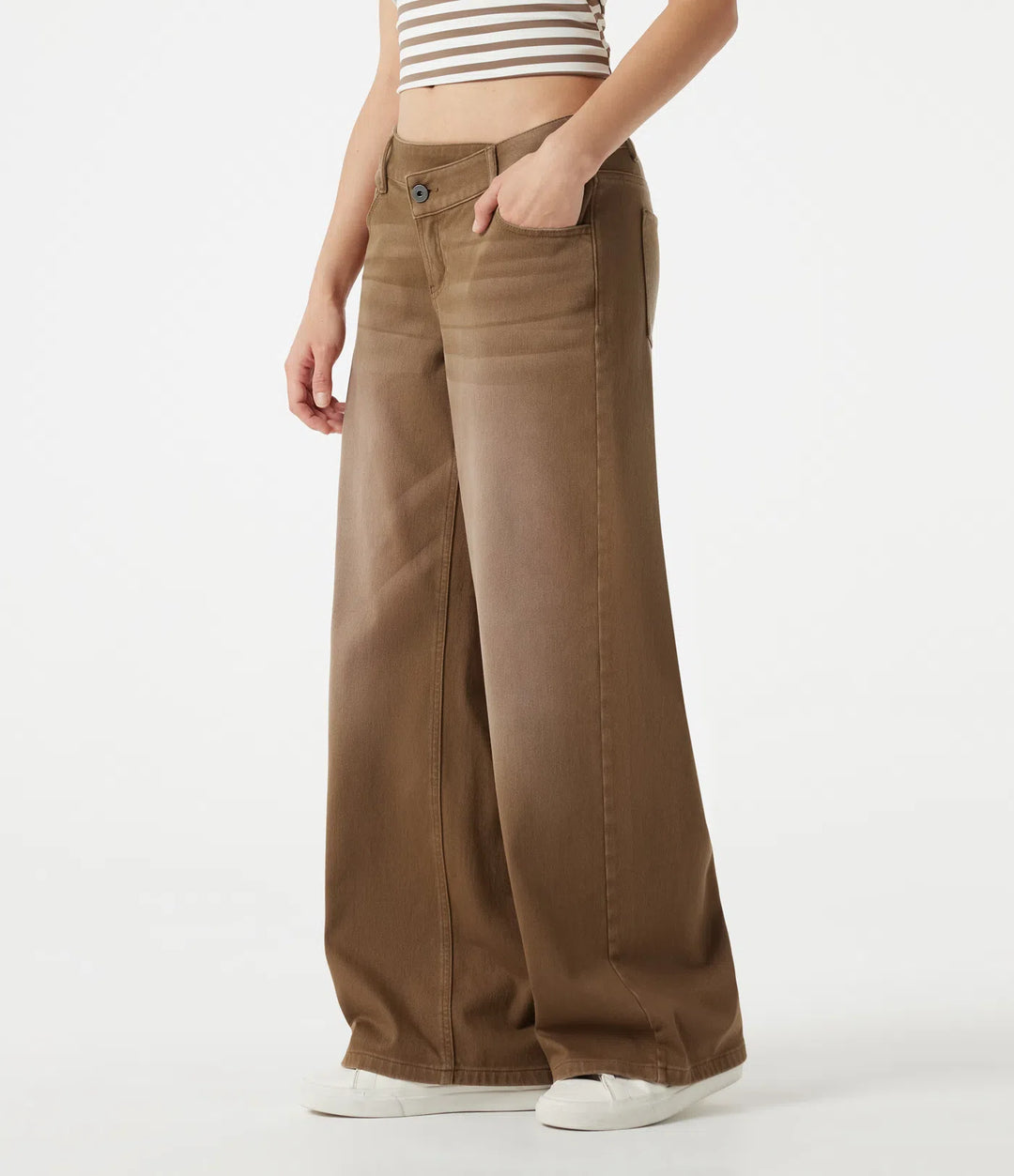 Halara Flex Asymmetric Low Rise Wide Leg colourful Washed Casual Jeans with Pockets