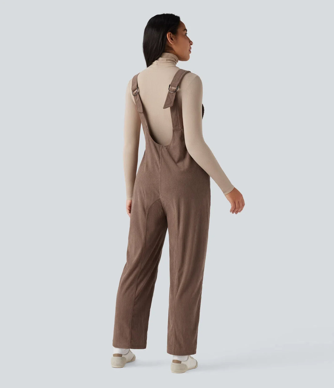V Neck Corduroy Casual Overalls with Pockets
