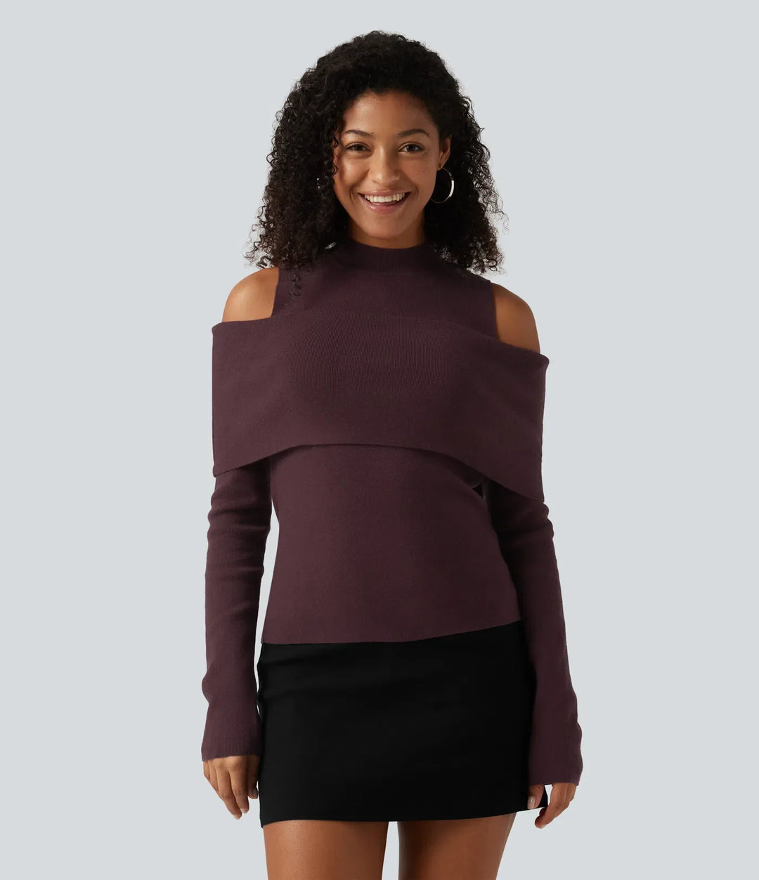 High Neck Cut Out Long Sleeve Slim Casual Jumper