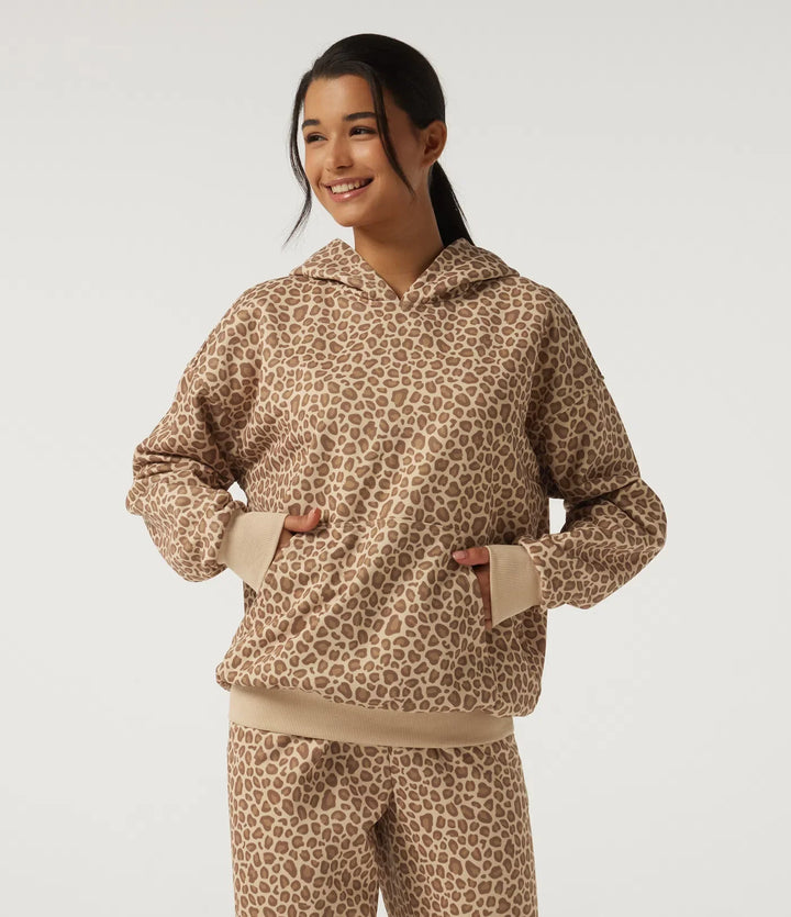 Hooded Long Sleeve Leopard Print Casual Sweatshirt with Pocket