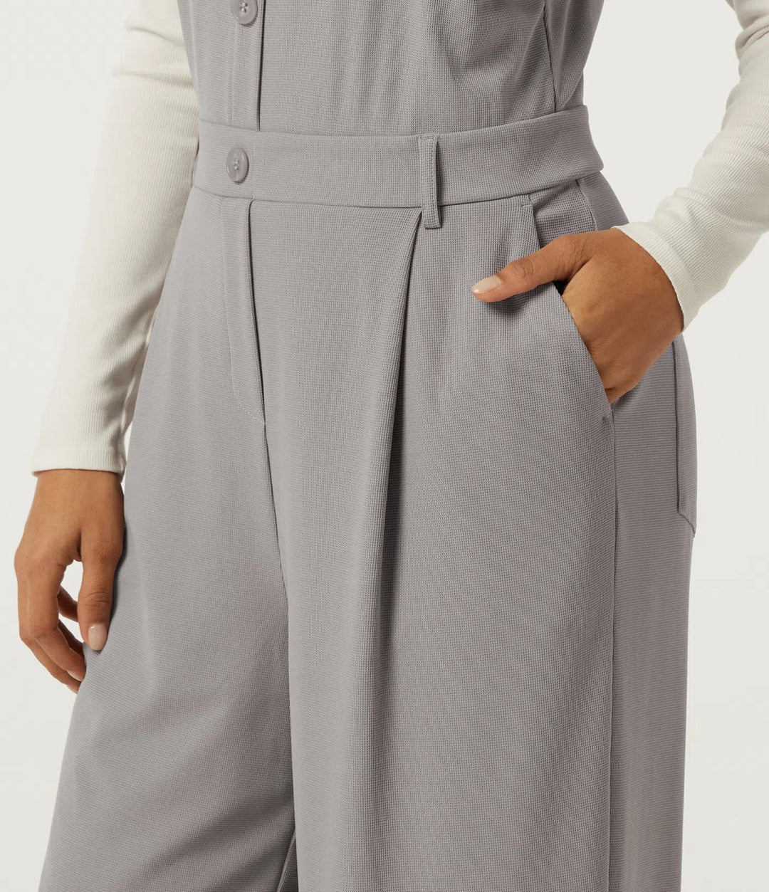 Square Neck Wide Leg Waffle Casual Overalls with Pockets