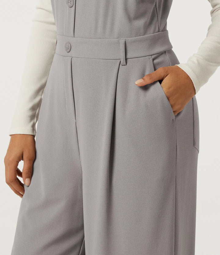 Square Neck Wide Leg Waffle Casual Overalls with Pockets
