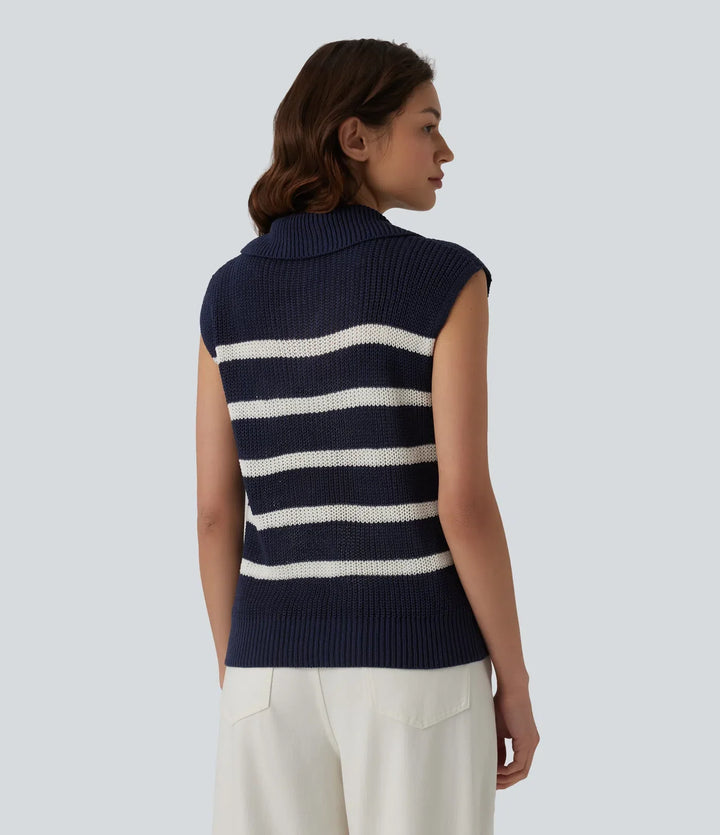 Half Zip Sleeveless Stripe Casual Jumper