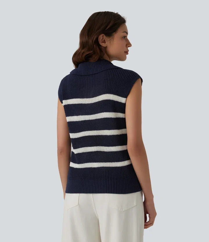 Half Zip Sleeveless Stripe Casual Jumper