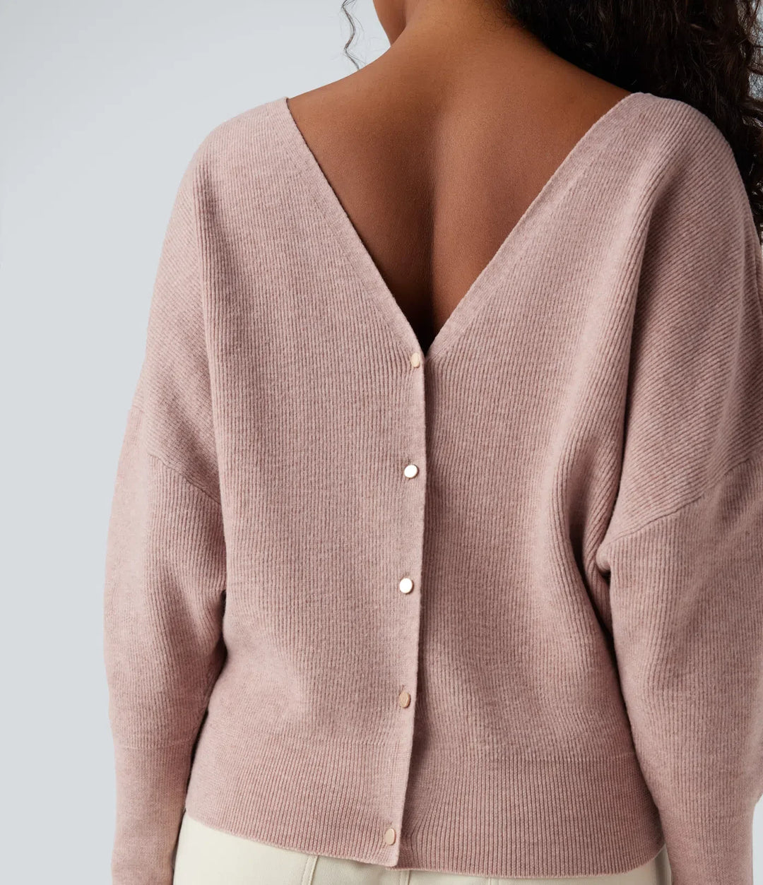 V Neck Long Sleeve Casual Jumper-Front and Back Wearable