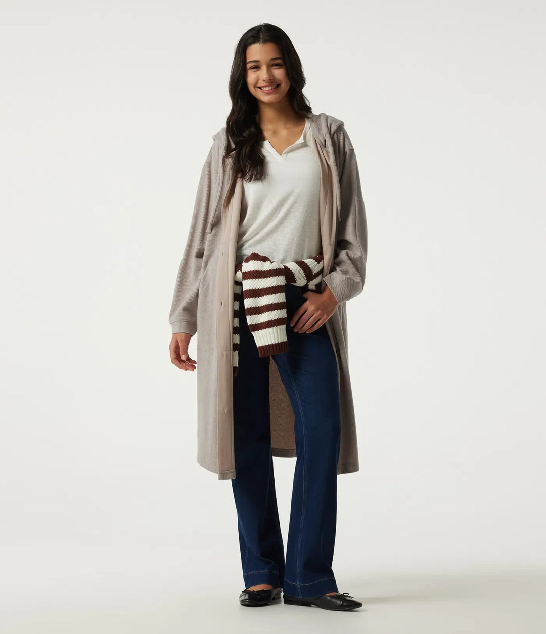 Hooded Long Sleeve Longline Casual Jacket with Pockets