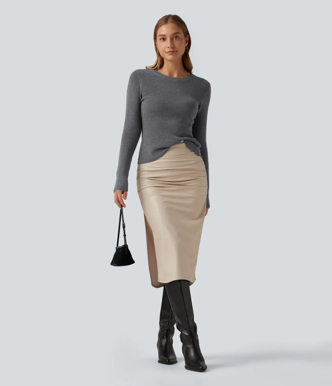 Round Neck Long Sleeve Cut Out Crossover Casual Jumper