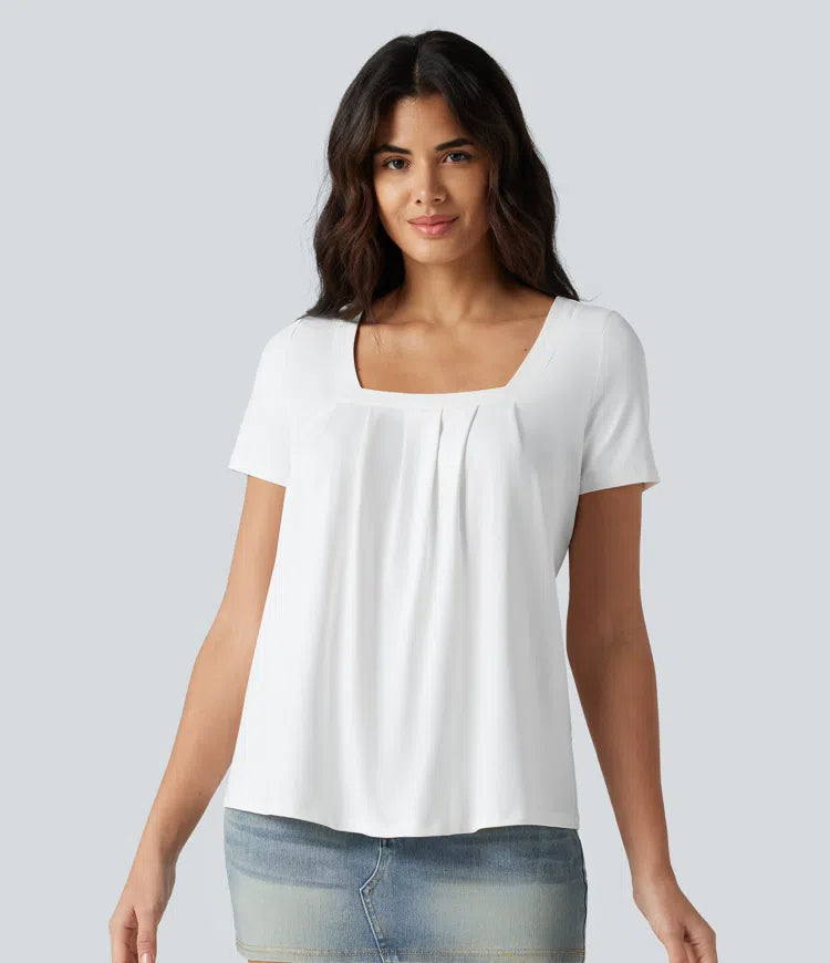 Square Neck Short Sleeve Casual Blouse