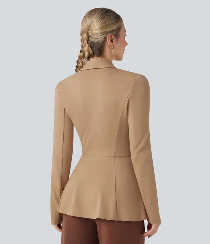 Halara Flex Shawl Collar Long Sleeve Ruffle Hem Work Coat