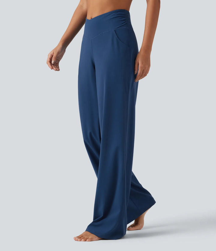 Halara UltraSculpt High Waisted Crossover Straight Leg Yoga Trousers with Pockets