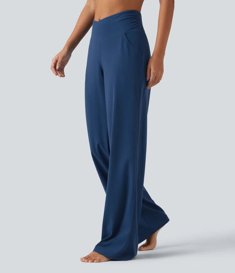 Halara UltraSculpt High Waisted Crossover Straight Leg Yoga Trousers with Pockets