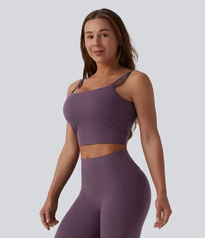 Halara UltraSculpt Double Straps Twisted Backless Cropped Built-in Bra Yoga Tank Top DD-F Cups