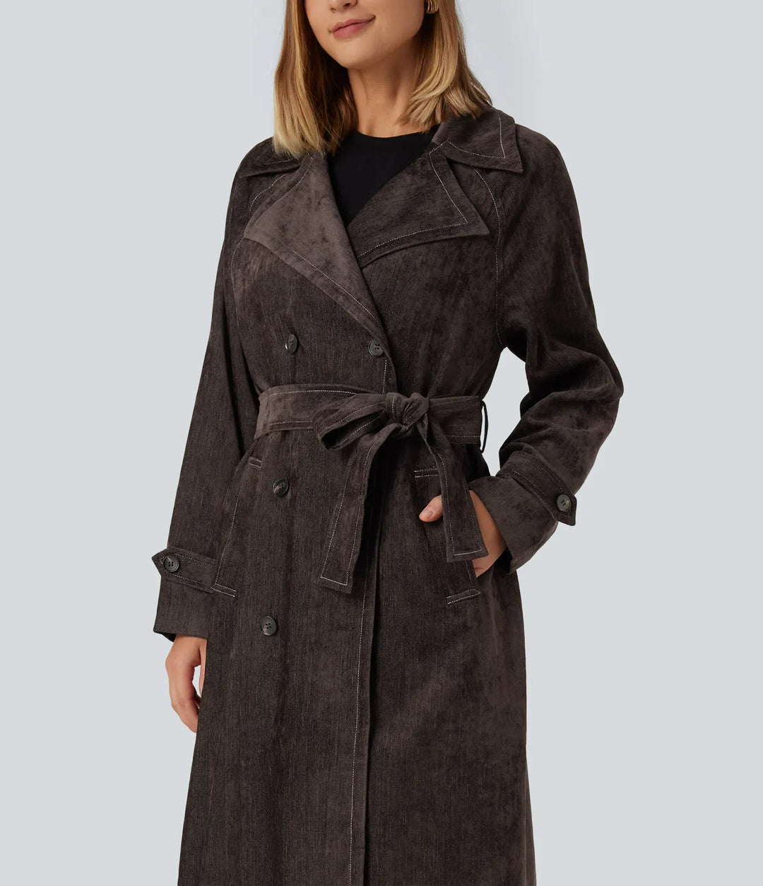 Long Sleeve Belted Longline Work Jacket with Pockets