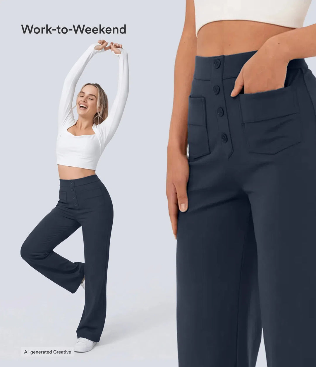 DayStretch High Waisted Pockets Straight Leg Casual Trousers