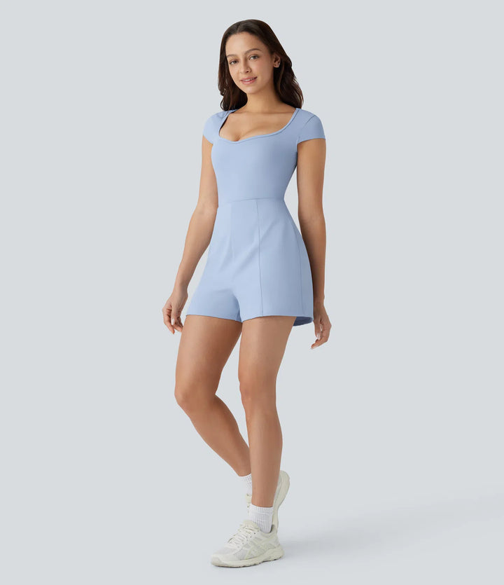 SoftlyZero Airy U Neck Cap Sleeve Pocket InstantCool Yoga Playsuit-Easy Peezy