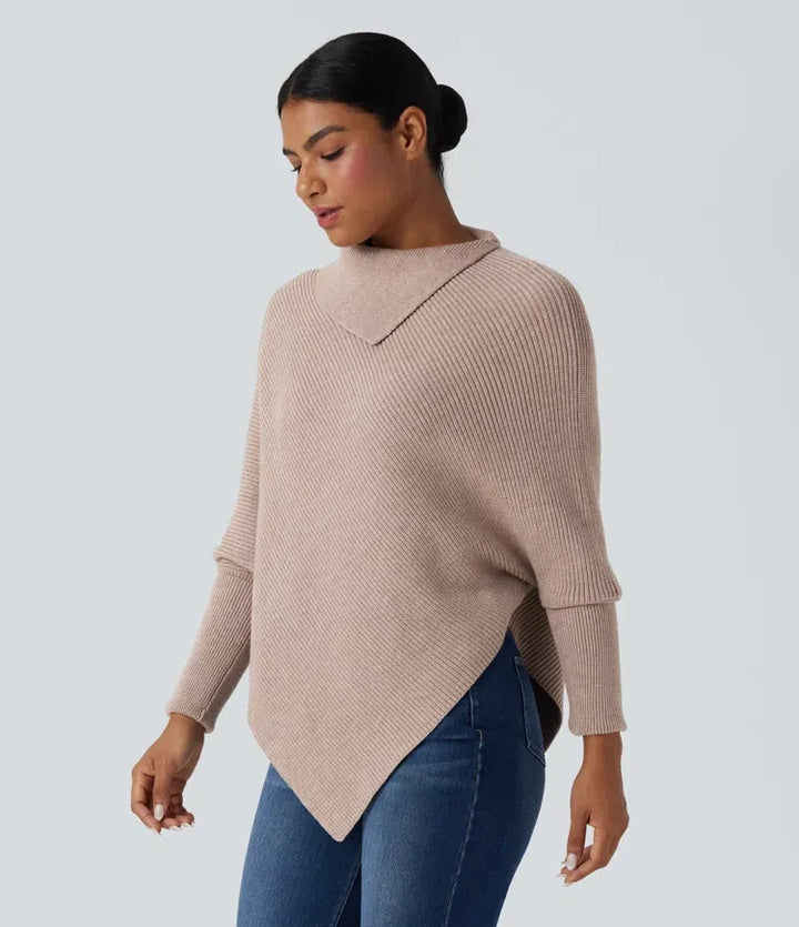 Turtleneck Batwing Sleeve Asymmetric Hem Casual Jumper