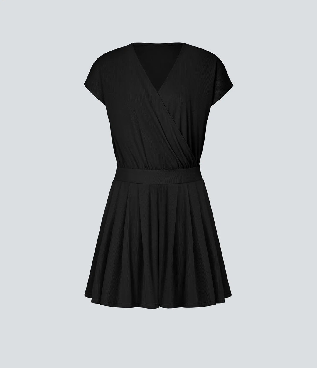 V Neck Short Sleeve Side Pocket Waffle Casual Playsuit