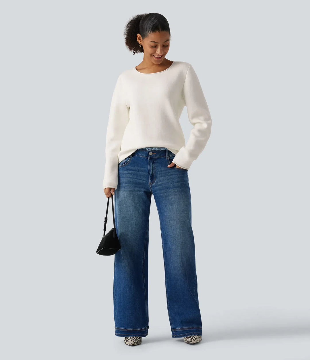 Round Neck Dropped Shoulder Long Sleeve Jumper