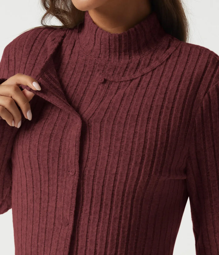 Mock Neck Long Sleeve 2 Piece Bodycon Work Midi Dress