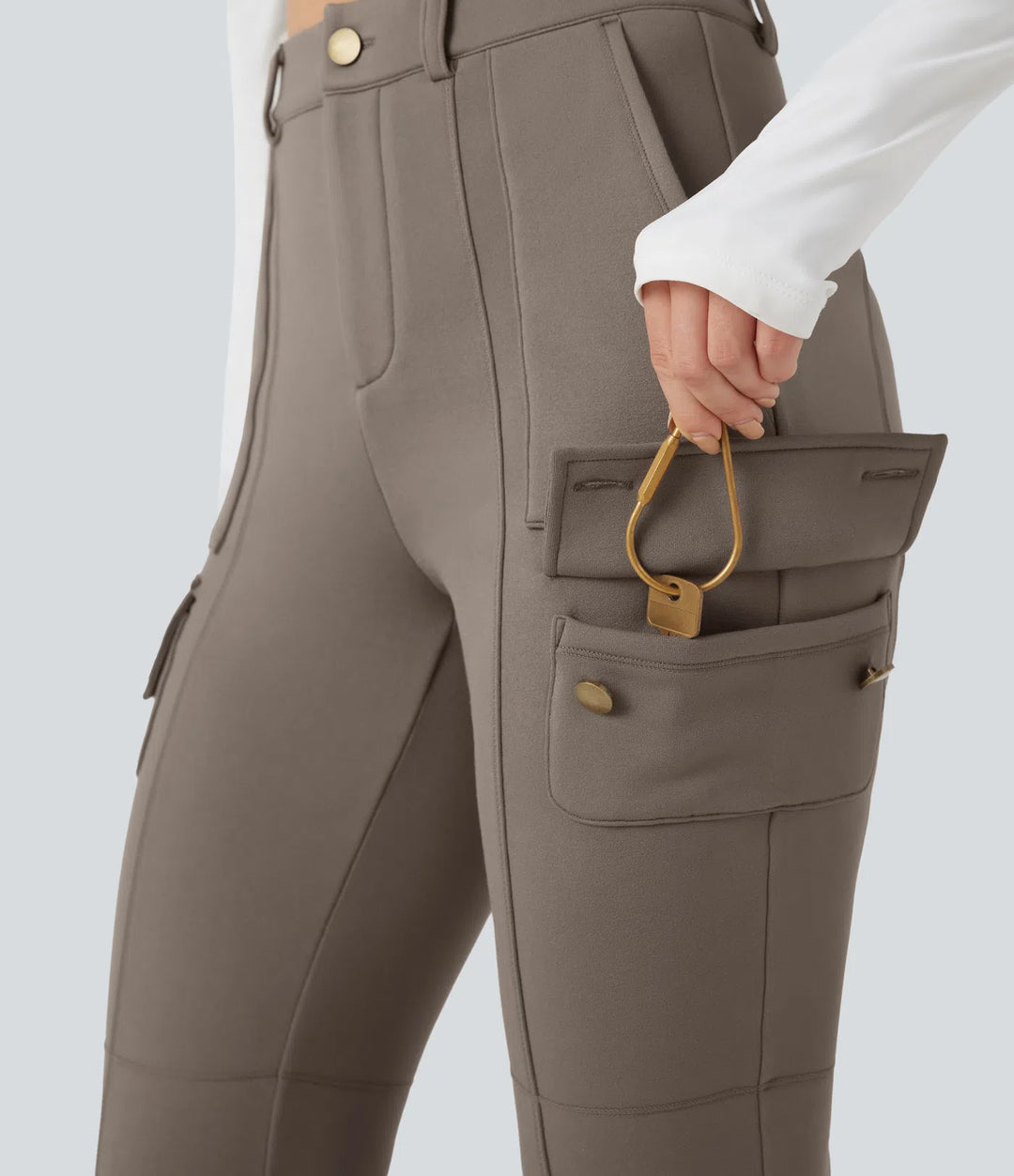 High Waisted Skinny Fleece Hiking Cargo Trousers with Pockets