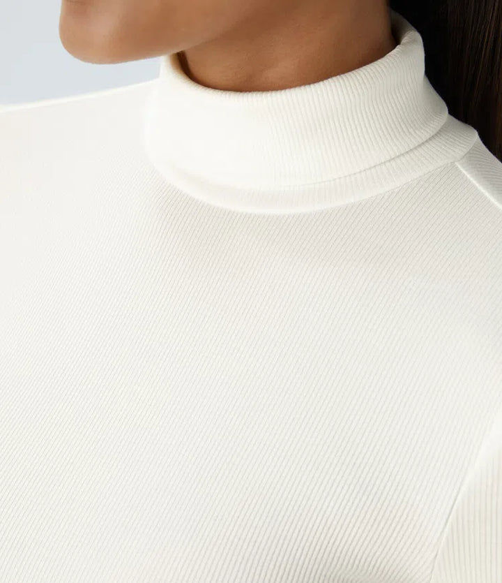 Ribbed Knit High Collar Long Sleeve Casual Top