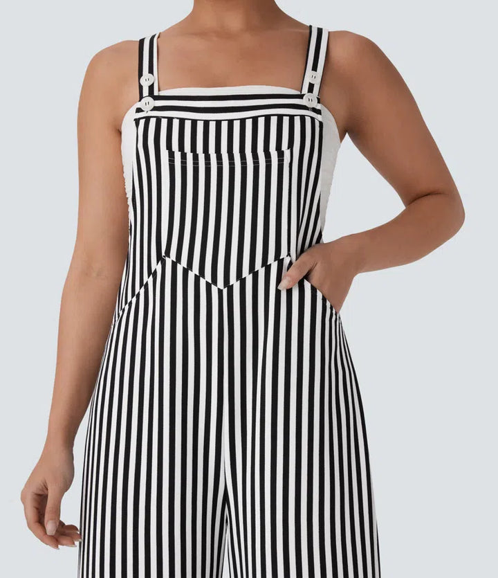 Pockets Stripe Waffle Dungarees