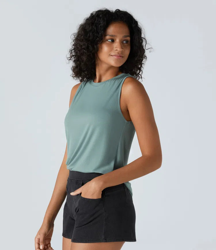 Ribbed Round Neck Basic Casual Tank Vest Top