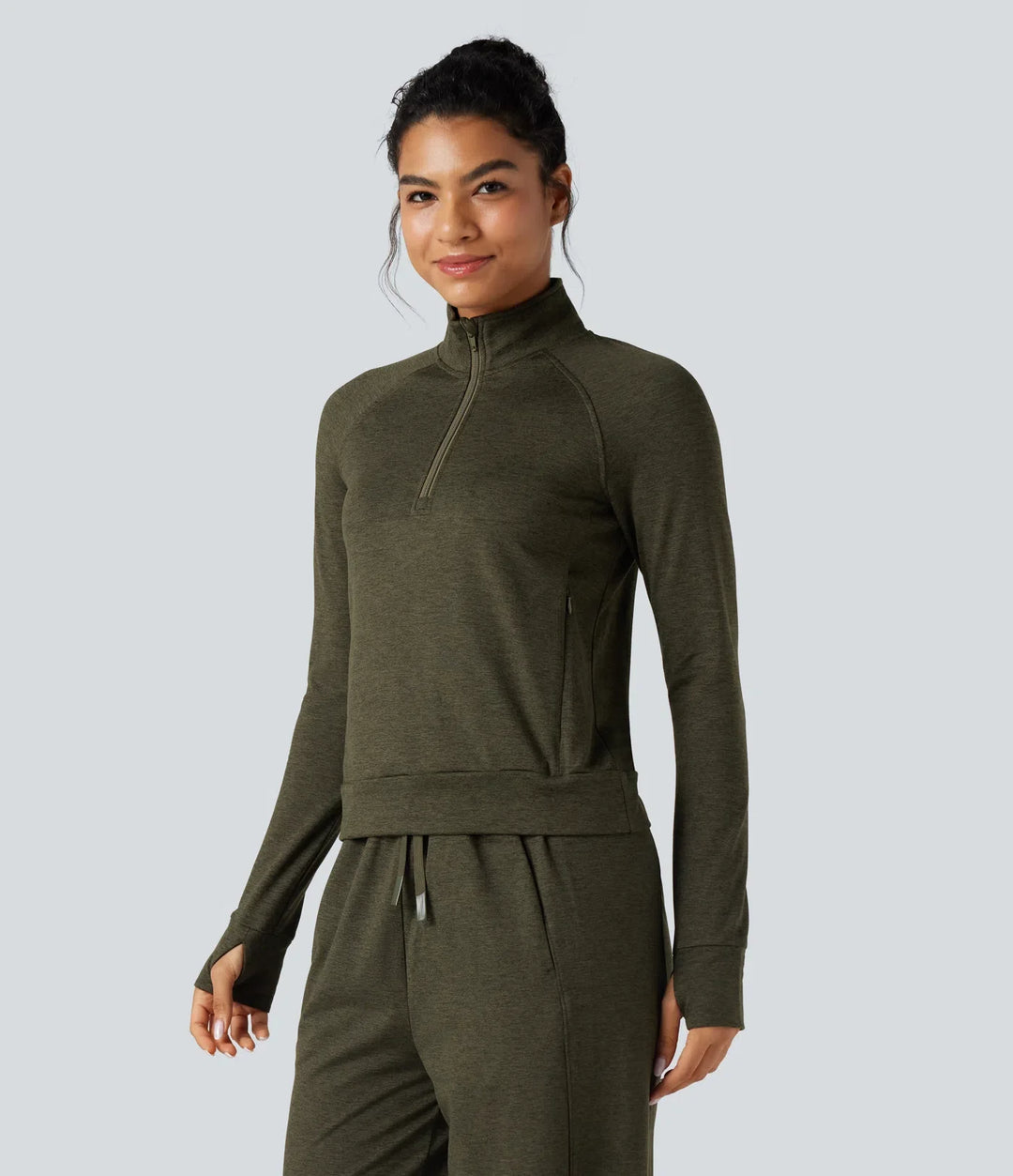 Half Zipper Thumb Holes Quick Dry Fleece Casual Heathered Sweatshirt with Pockets-UPF40+