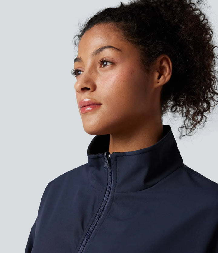 Reversible High Neck Long Sleeve Zipper Fleece Hiking Jacket with Pockets (Two Looks in One)