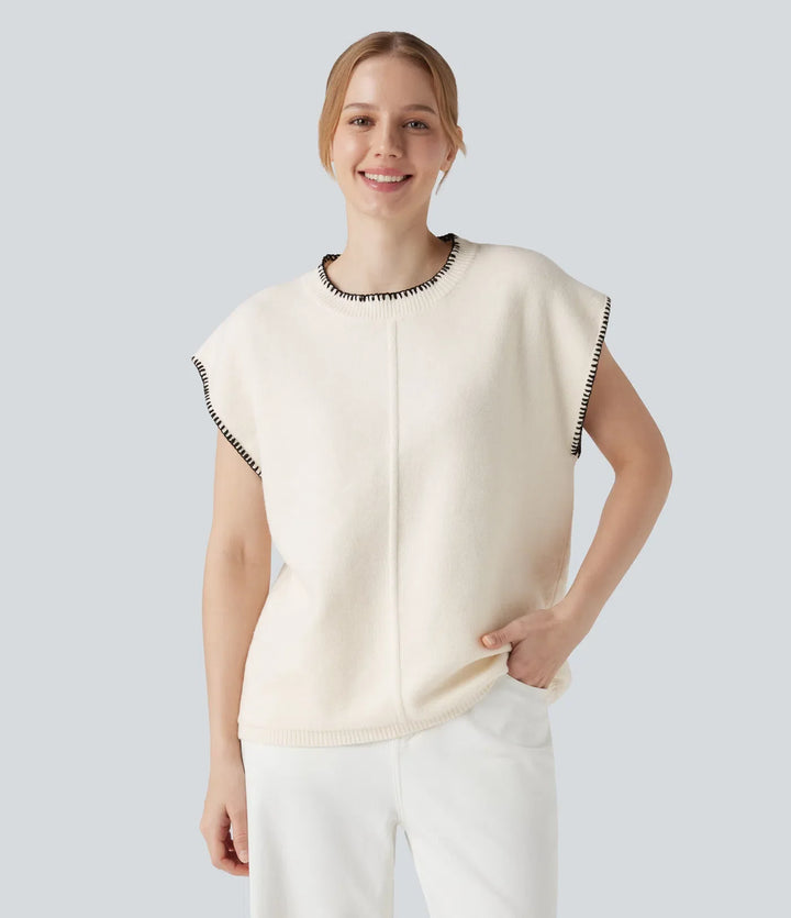 Round Neck Color Block Work Jumper Vest