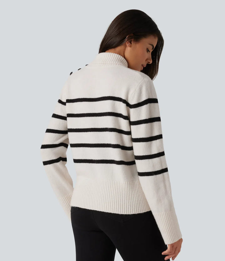 High Neck Long Sleeve Stripe Work Jumper