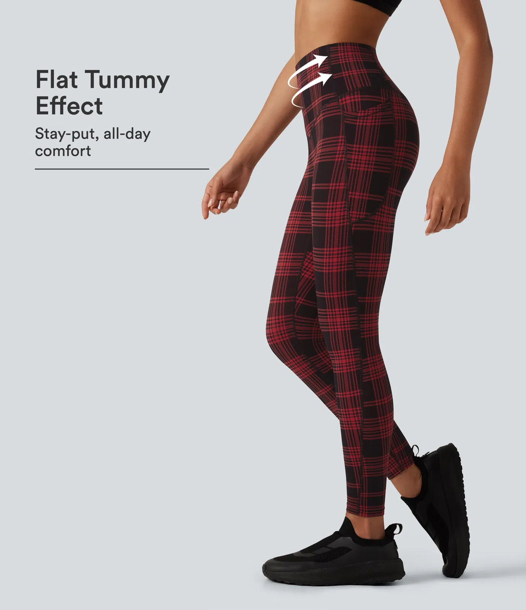 Halara UltraSculpt Plaid Print High Waisted Tummy Control Running Leggings with Pockets