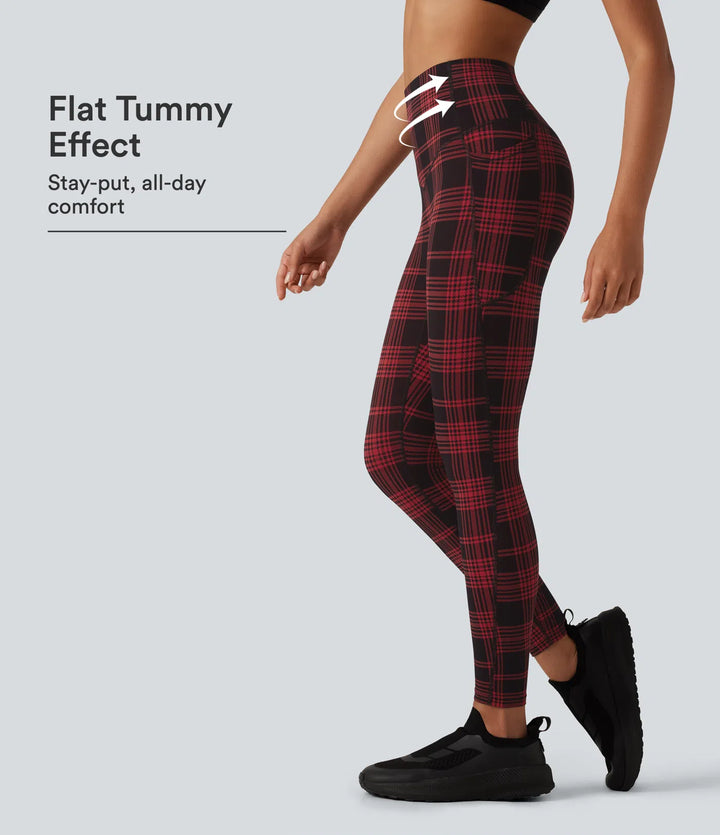 Halara UltraSculpt Plaid Print High Waisted Tummy Control Running Leggings with Pockets