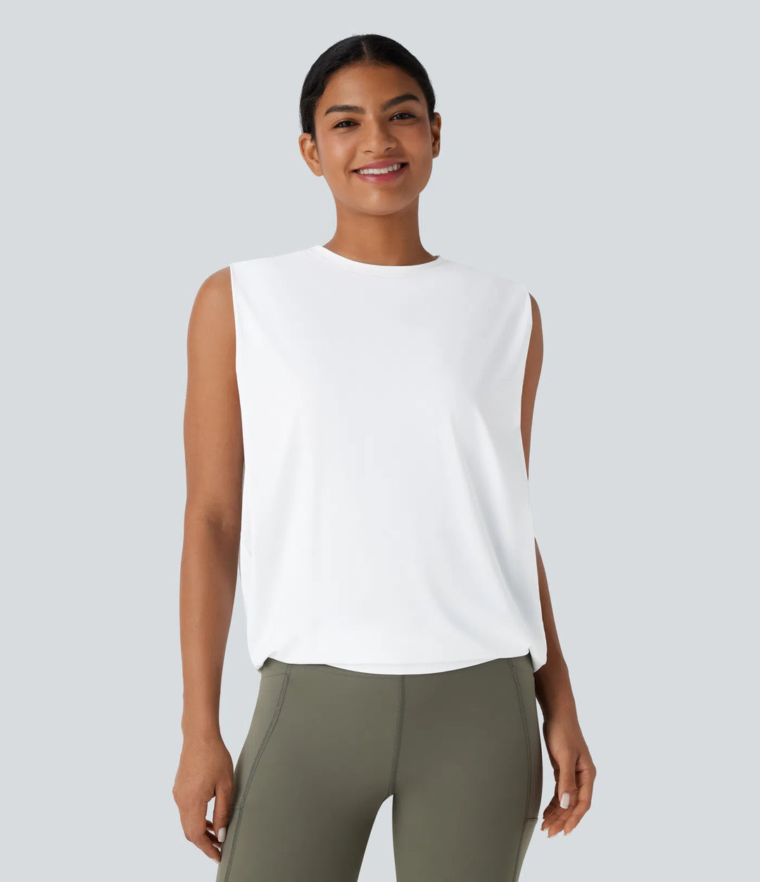 Round Neck Ruched InstantCool Yoga Tank Top-UPF50+